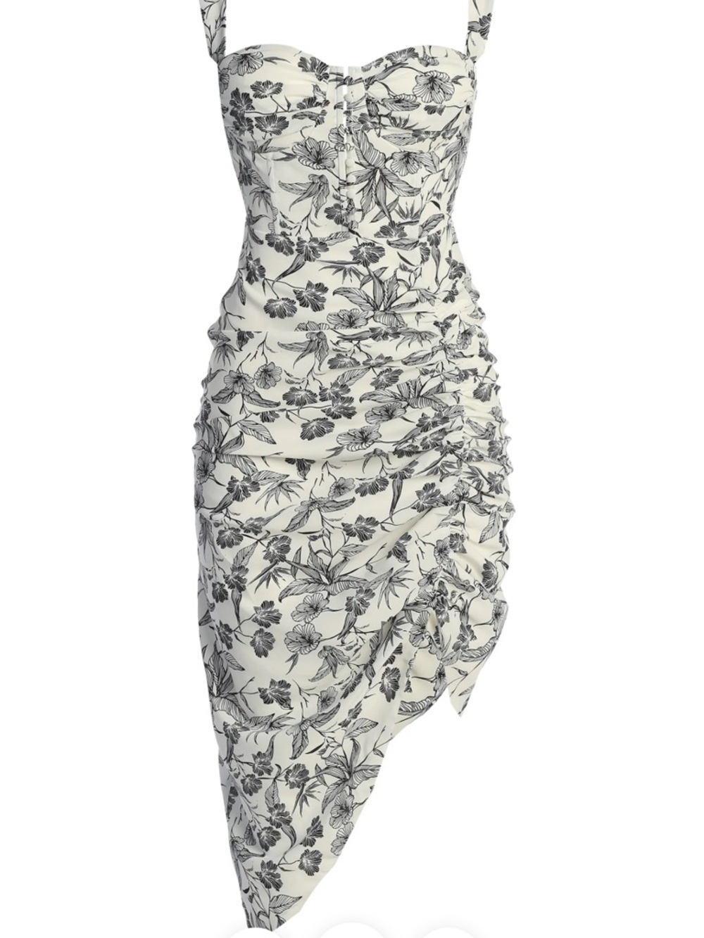 JLUXLABEL White Floral Asymmetrical Ruched Dress